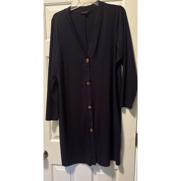 LANE BRYANT WOMAN'S 18/20 V NECK BUTTON FRONT Cardigan Navy Blue Ribbed LS - Picture 1 of 3